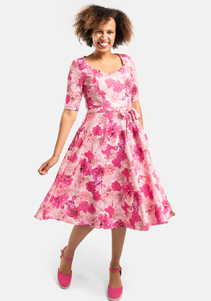 Pink swing dress with sleeves best sale