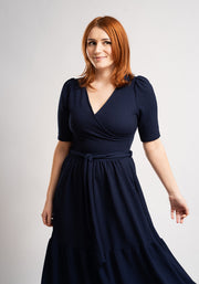 Miles Plain Navy Crinkle Tiered Hem Midaxi Dress