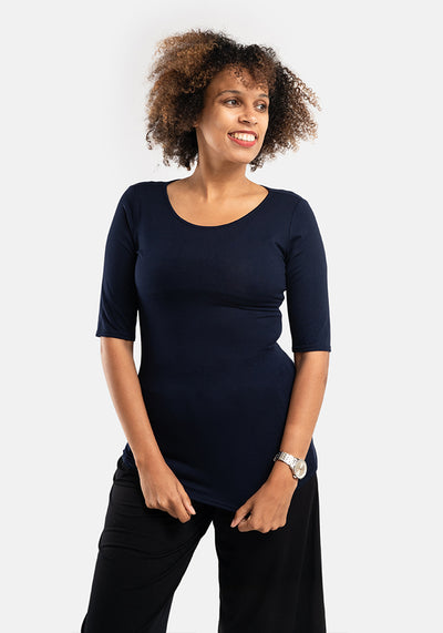 Navy 1/2 Sleeve Round Neck Top