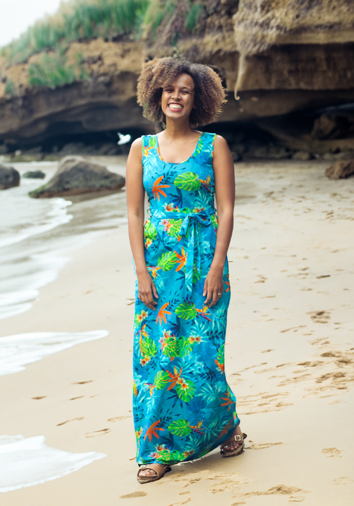 Alani Tropical Leaves Print Cotton Maxi Dress