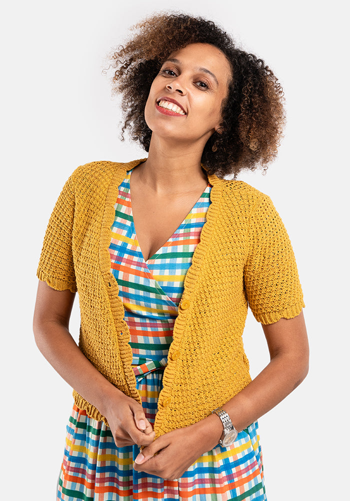 Ochre Scallop Short Sleeve Cardigan Popsy Clothing