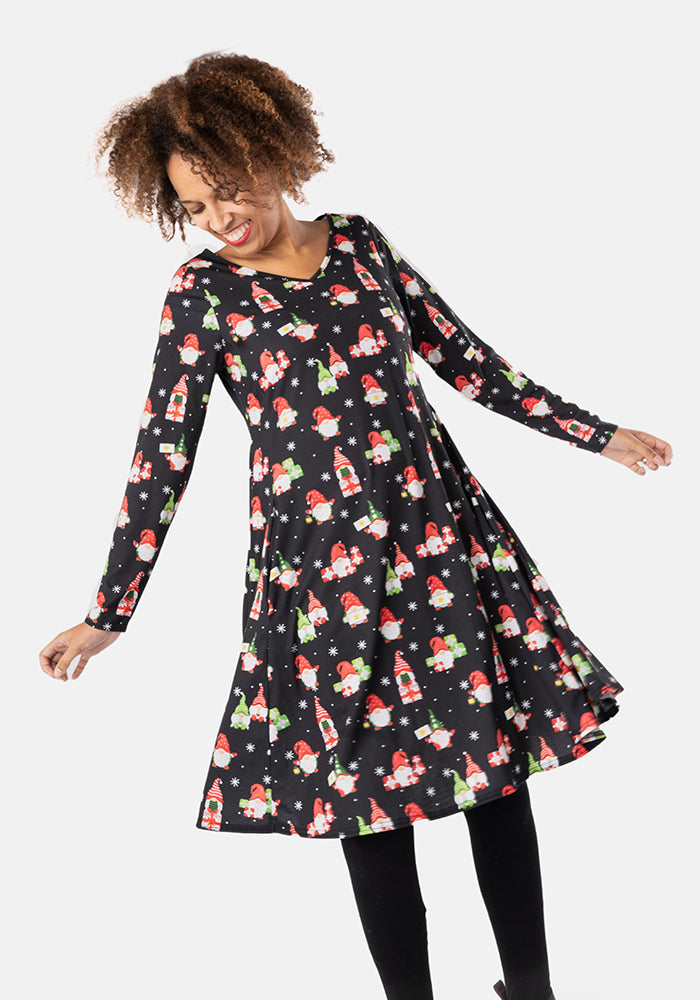 Pax Christmas Gonks Print Trapeze Dress