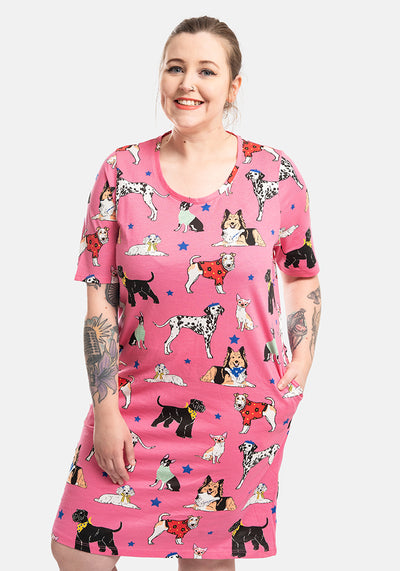 Pink Posh Pooch Print Cotton Nightshirt