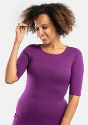 Purple 1/2 Sleeve Round Neck Top