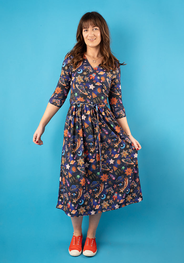 Rooney Beaded Sky Print Midi Dress