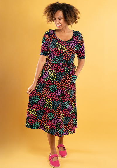 Reeva Bright Stars Print Cotton Midi Dress