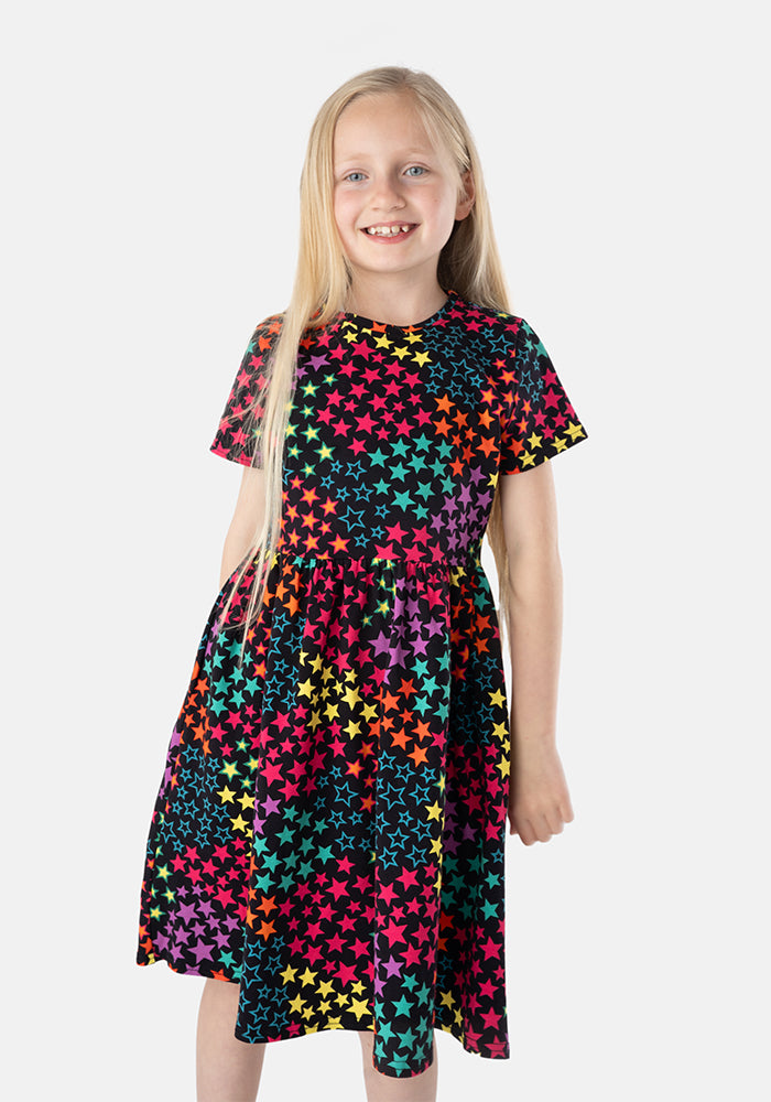 Children's Bright Stars Print Cotton Dress (Reeva)