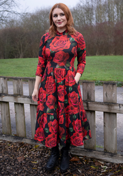 Rosalia Red Rose Print Midi Dress