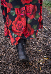 Rosalia Red Rose Print Midi Dress