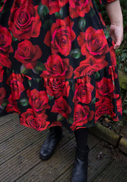 Rosalia Red Rose Print Midi Dress