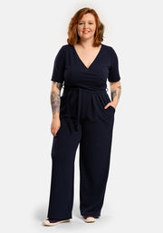 Sade Plain Navy Full Length Wide Leg Jumpsuit