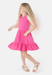 Children's Plain Rose Pink Cotton Dress (Shea)