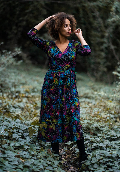 Silvana Multicoloured Web Print Cotton Midi Dress