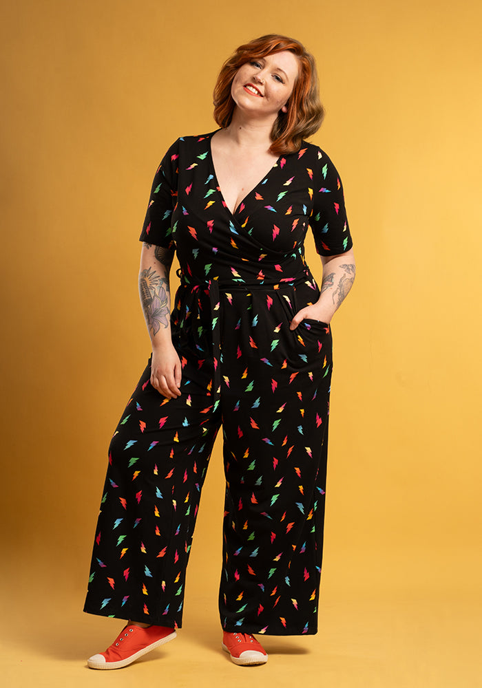 Stormy Lightning Bolt Print Cotton Jumpsuit