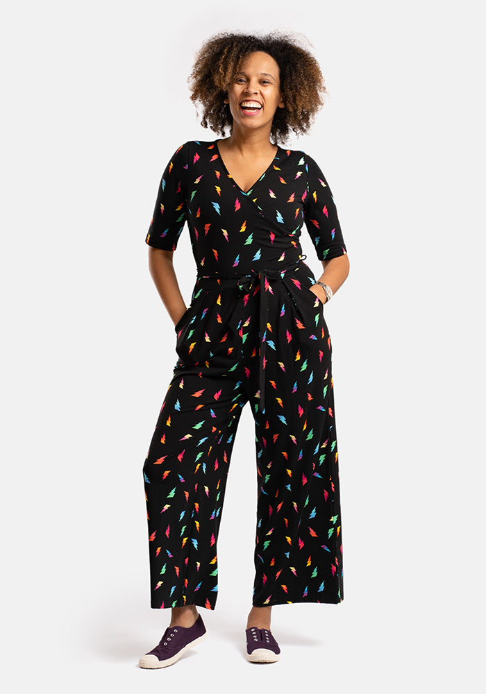 Stormy Lightning Bolt Print Cotton Jumpsuit