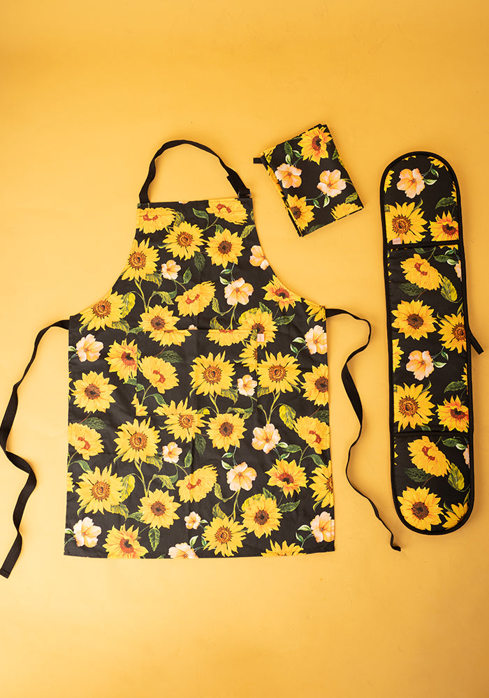 Black Sunflower Print Popsy Oven Glove