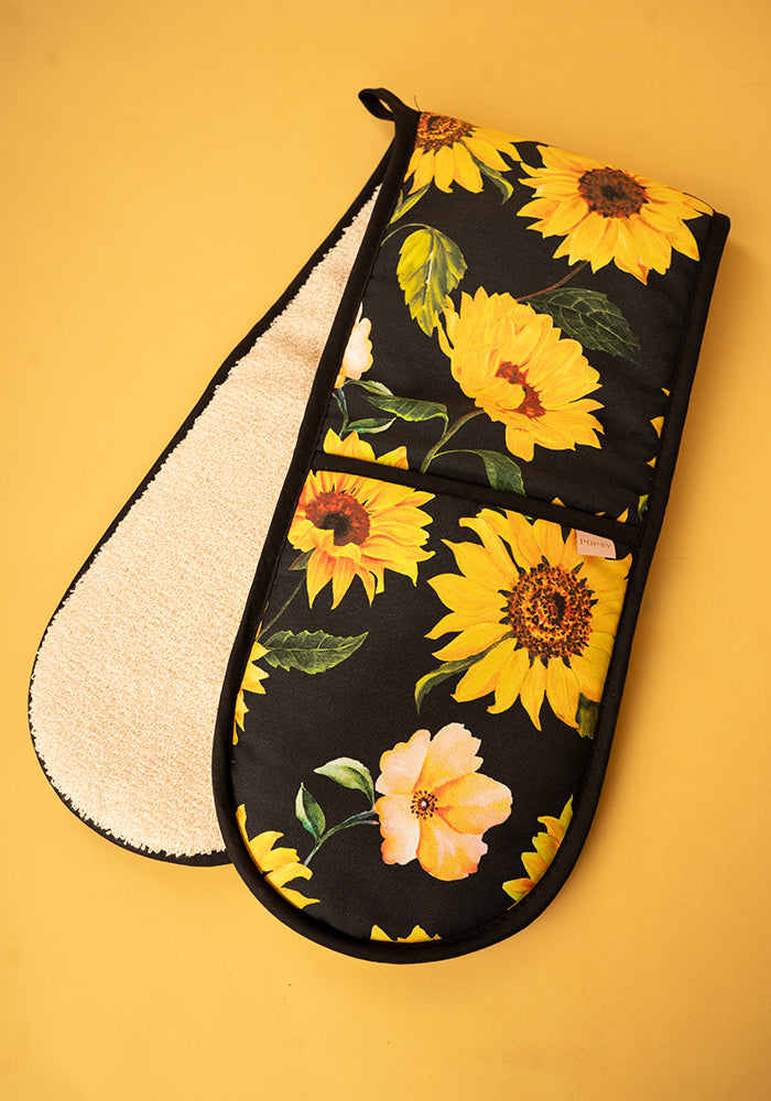 Black Sunflower Print Popsy Oven Glove