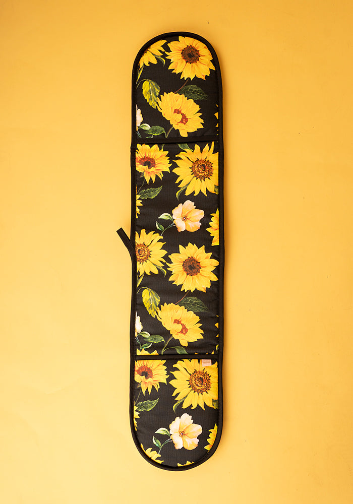 Black Sunflower Print Popsy Oven Glove