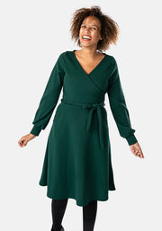 Sydney Bottle Green Wrap Neck Dress