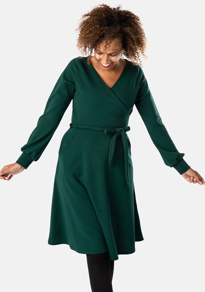 Sydney Bottle Green Wrap Neck Dress