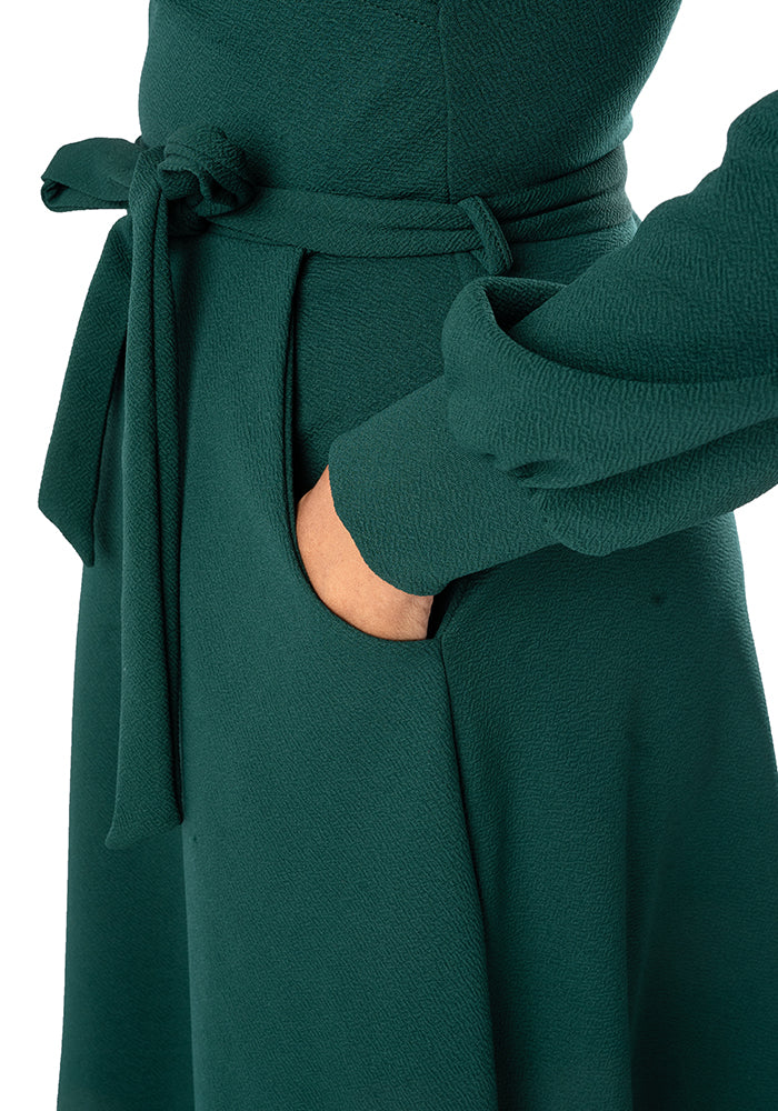 Sydney Bottle Green Wrap Neck Dress