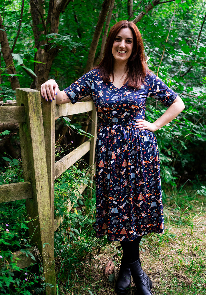 Sylva Woodland Camping Print Midi Dress