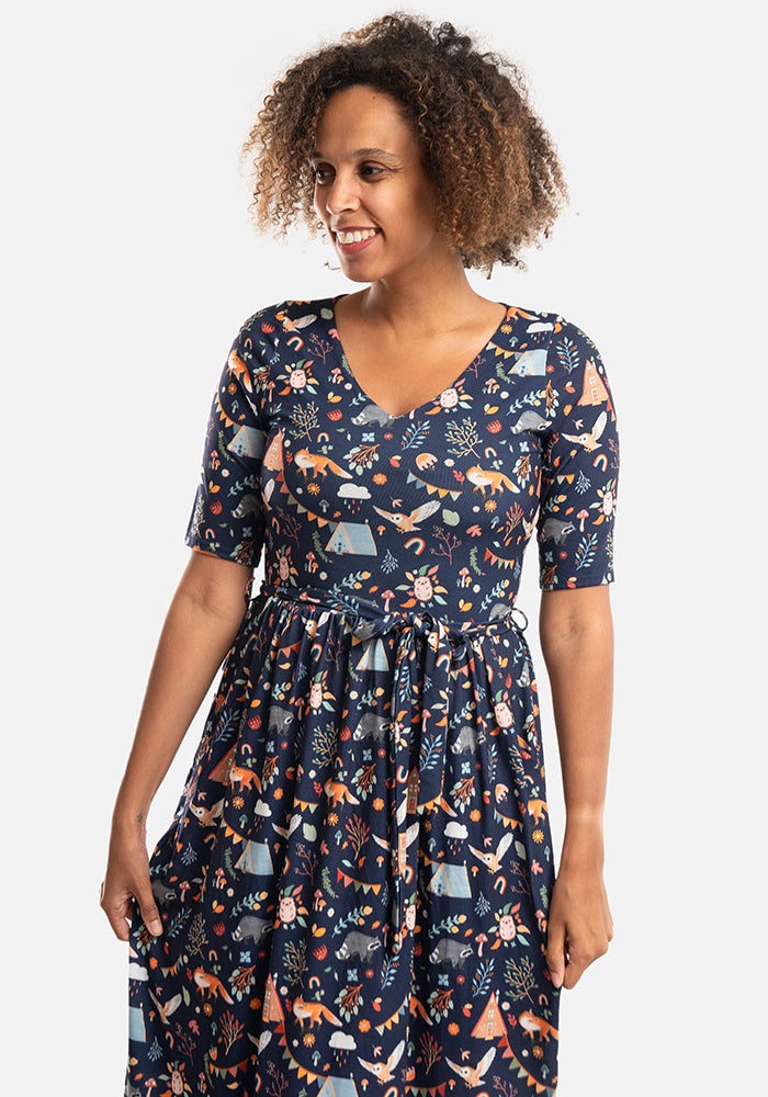 Sylva Woodland Camping Print Midi Dress