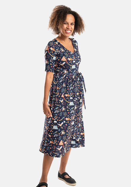 Sylva Woodland Camping Print Midi Dress – Popsy Clothing