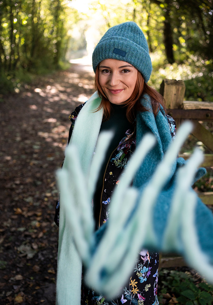 Teal Two Tone Cosy Knitted Scarf