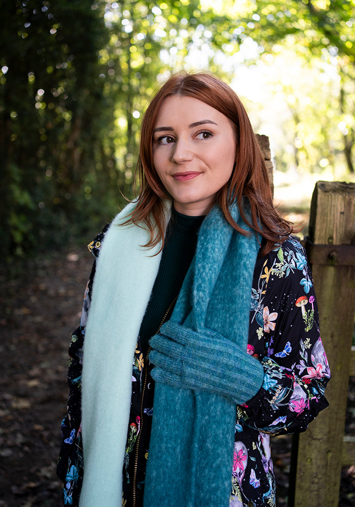 Teal Two Tone Cosy Knitted Scarf