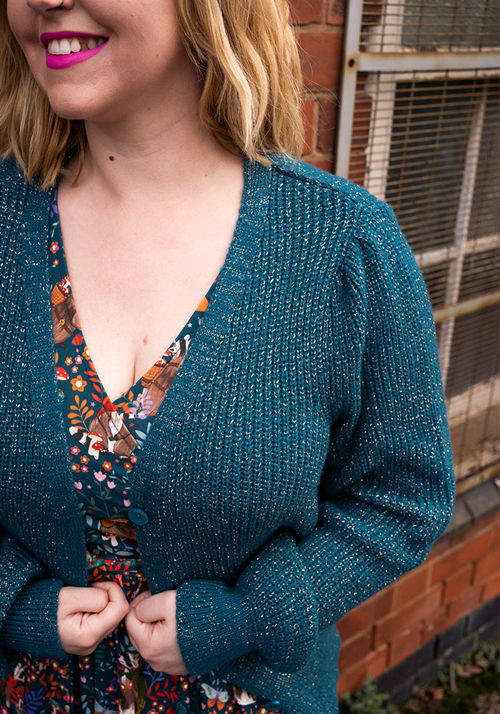 Teal & Gold Lurex Cardigan