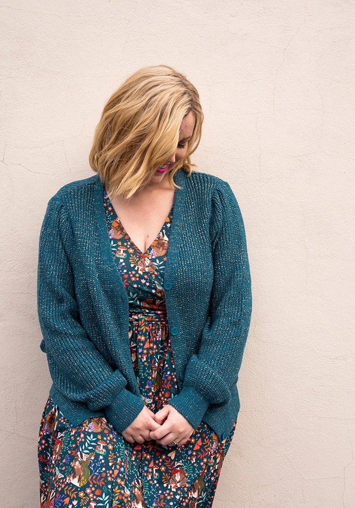 Teal & Gold Lurex Cardigan