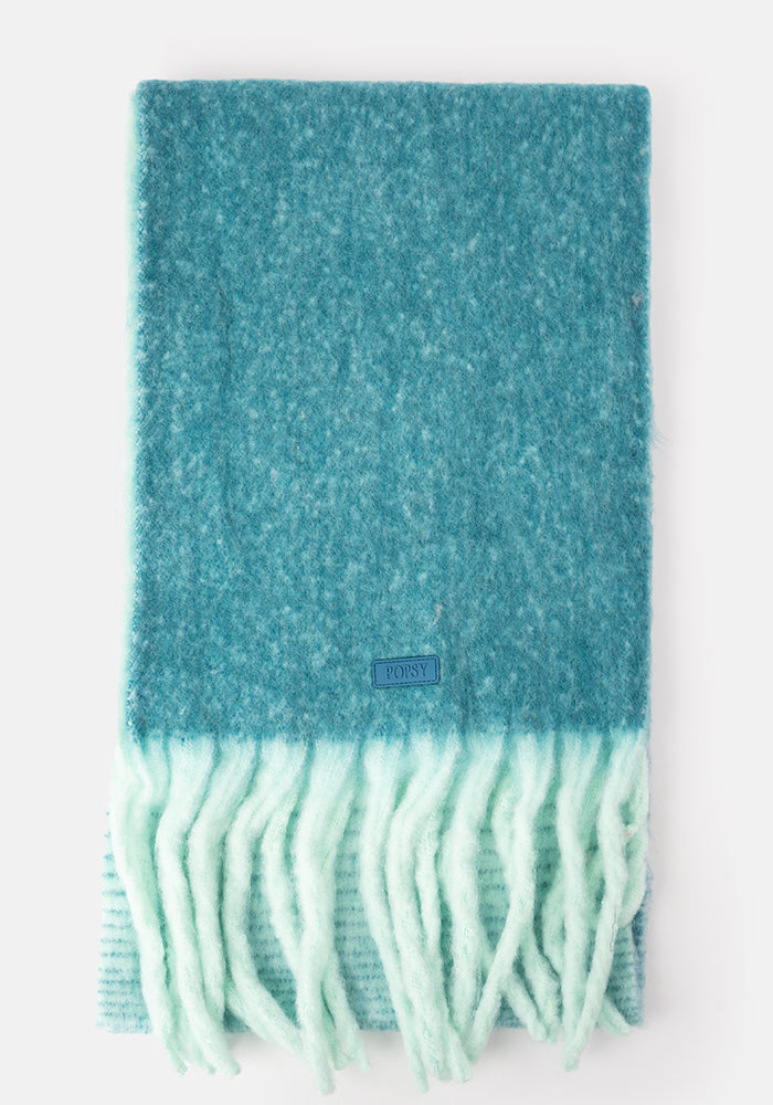 Teal Two Tone Cosy Knitted Scarf