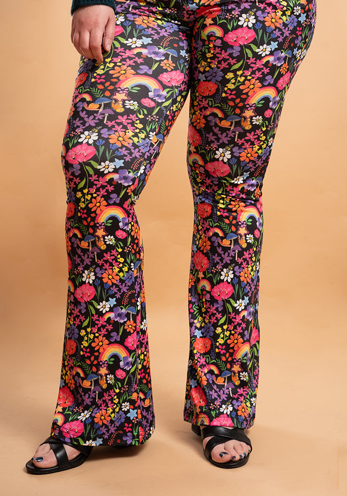 Tina Rainbow Garden Print Full Leg Flare Leggings