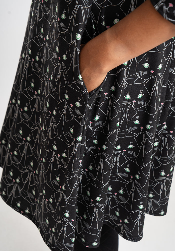 Tux Cat Face Print Trapeze Dress