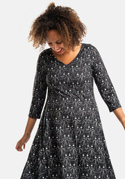 Tux Cat Face Print Trapeze Dress