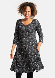 Tux Cat Face Print Trapeze Dress