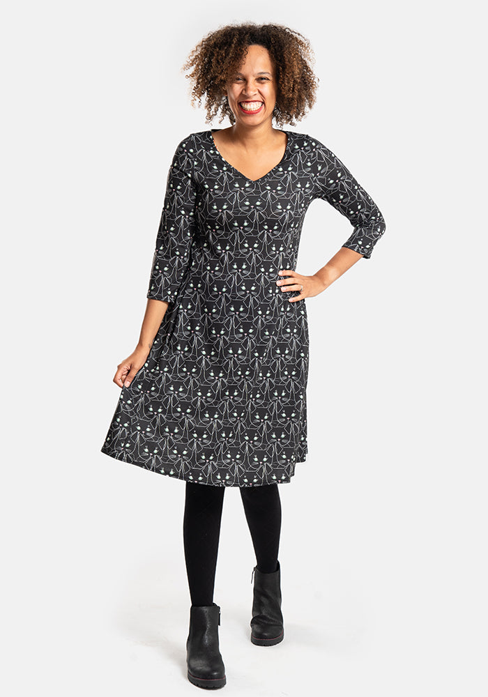 Tux Cat Face Print Trapeze Dress