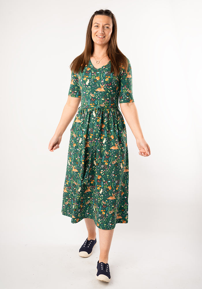 Willa Meadow Animals Print Cotton Midi Dress