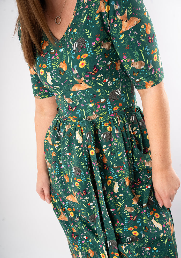 Willa Meadow Animals Print Cotton Midi Dress