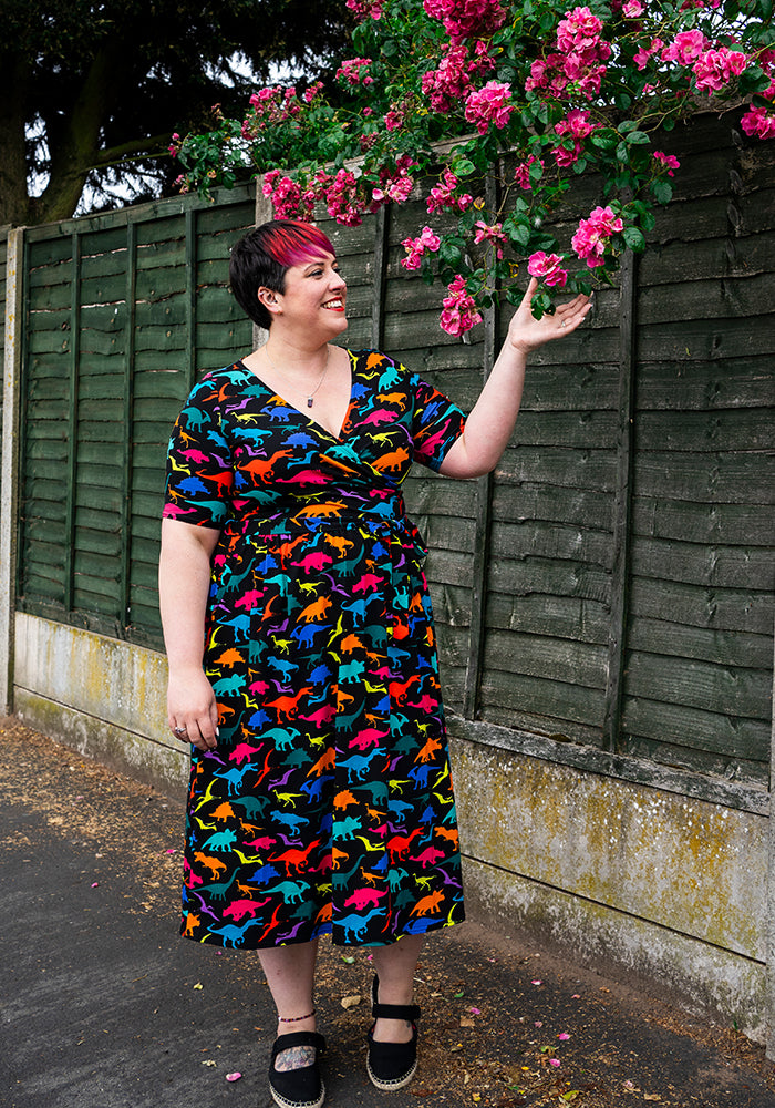 Adelphi Multicoloured Dinosaur Print Cotton Midi Dress