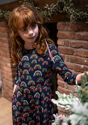 Children's Candy Cane Rainbows Print Cotton Dress (Merry)