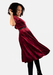 Elfin Wine Velvet Swing Dress